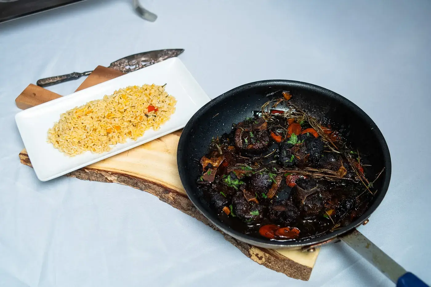 Colorful prepared dish with vegetables and garnish